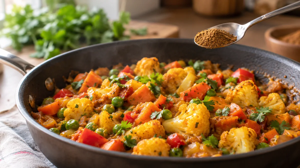 Ein Teelöffel mit Garam-Masala-Gewürzmischung