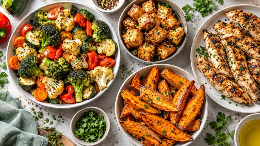 Gesunde Airfryer Rezepte mit Gemüse, Hähnchen, Tofu und Süßkartoffeln