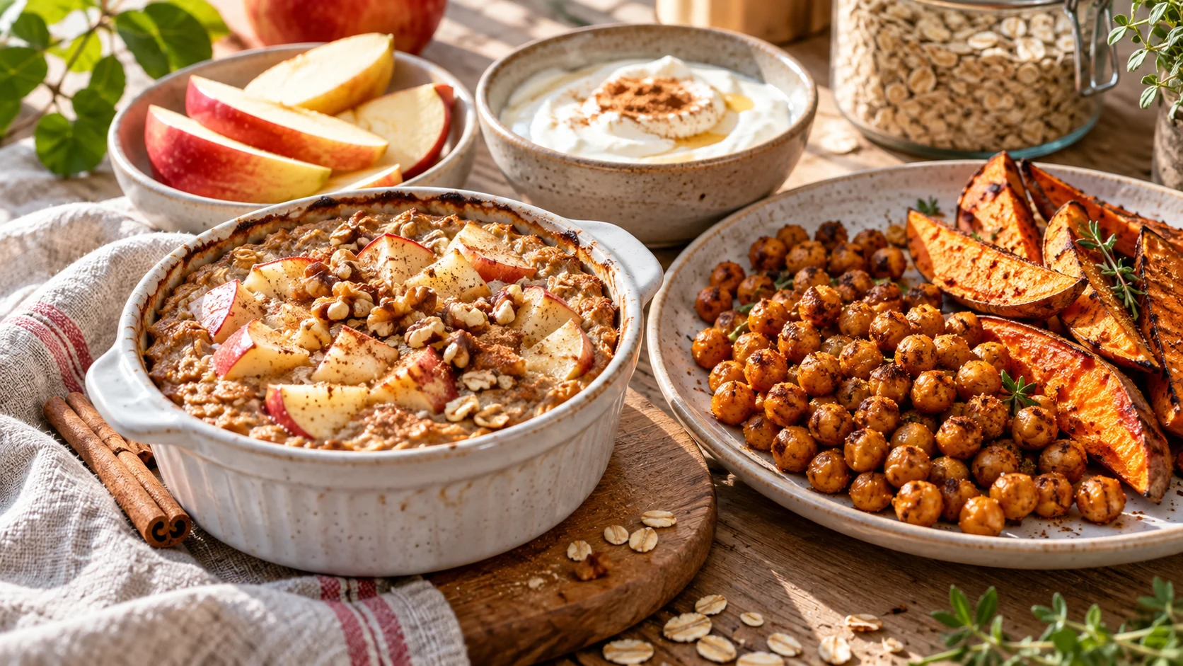 Gesundes Airfryer Frühstück und Snacks mit Baked Oats und knusprigen Kichererbsen