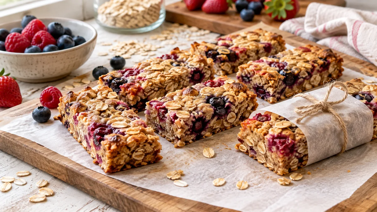 Selbstgemachte Haferflockenriegel mit Obst