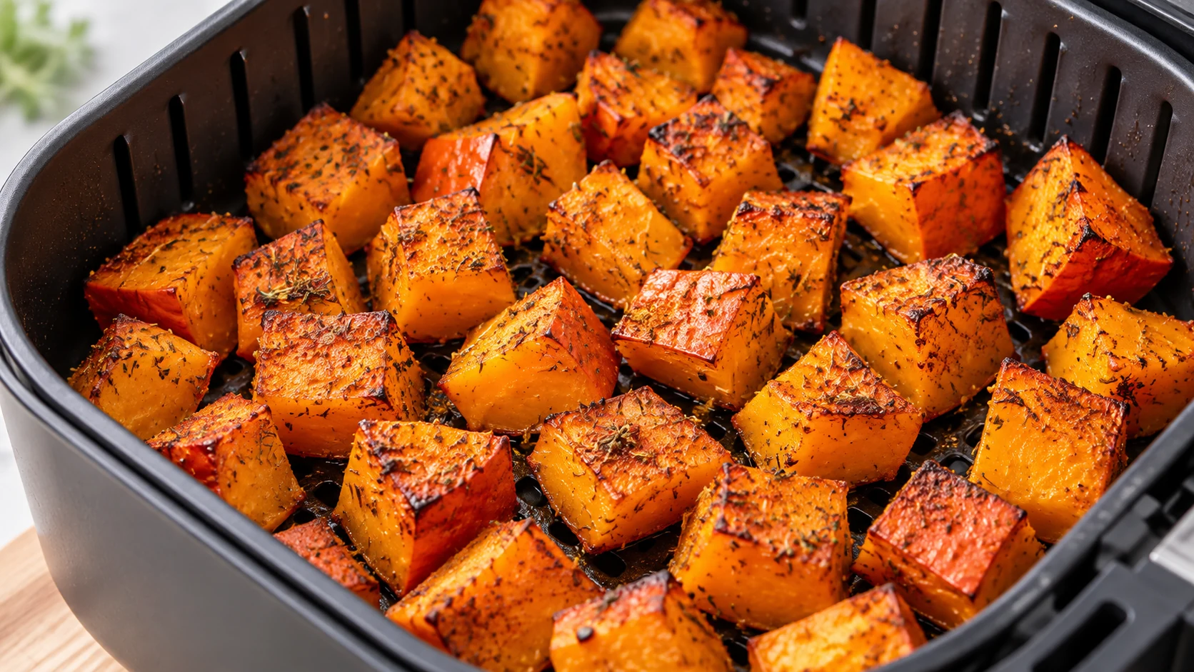 Hokkaido im Airfryer Grundrezept mit gerösteten Kürbiswürfeln