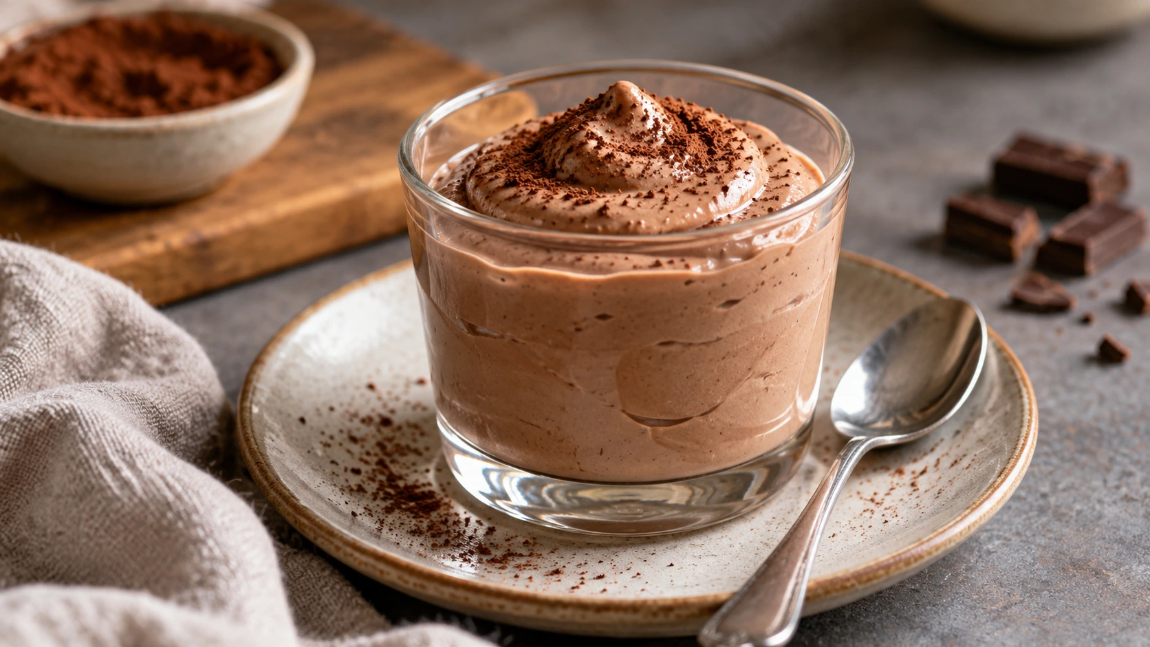 Quarkcreme mit Kakao als proteinreiches Dessert