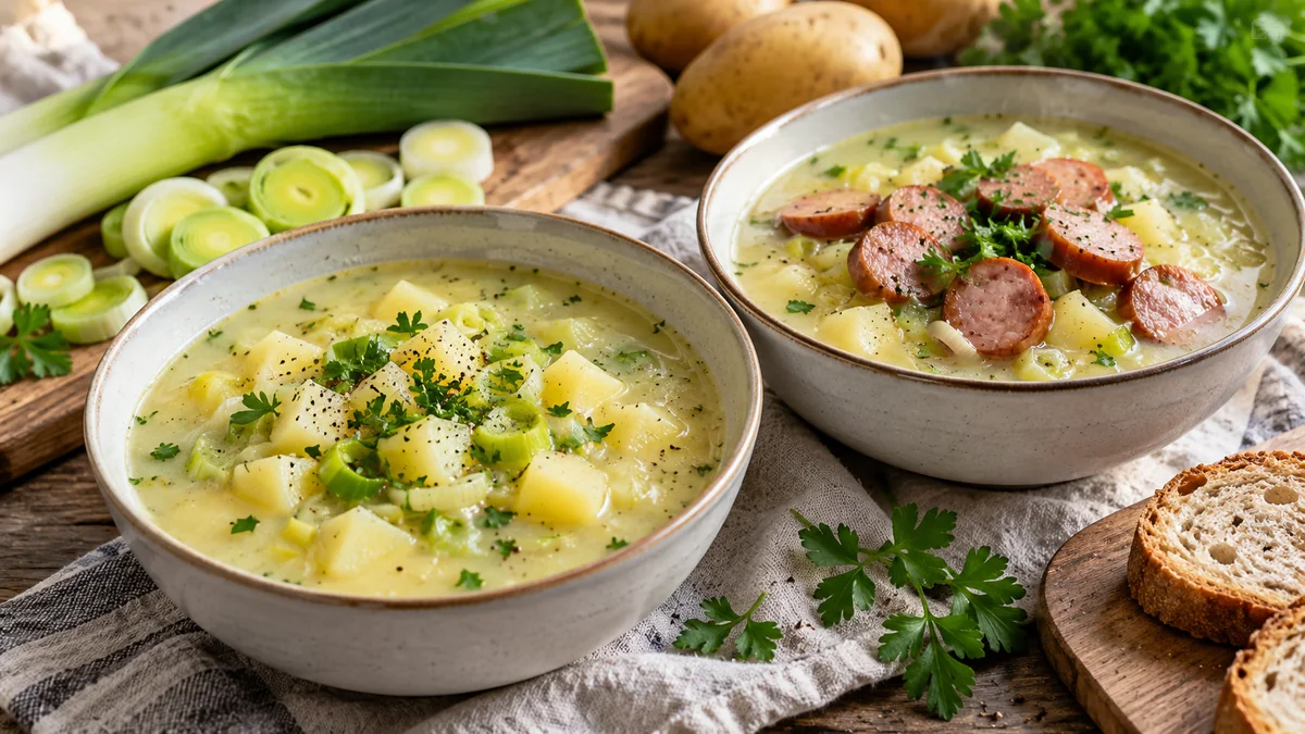 Kartoffelsuppe mit Würstchenscheiben als Variante