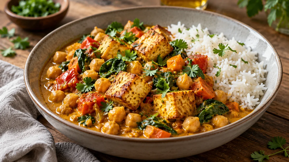 Curry mit Tofu, Kichererbsen und Gemüse