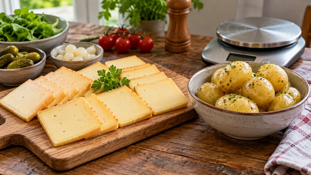 Raclette-Käse und Kartoffeln für die Portionenplanung