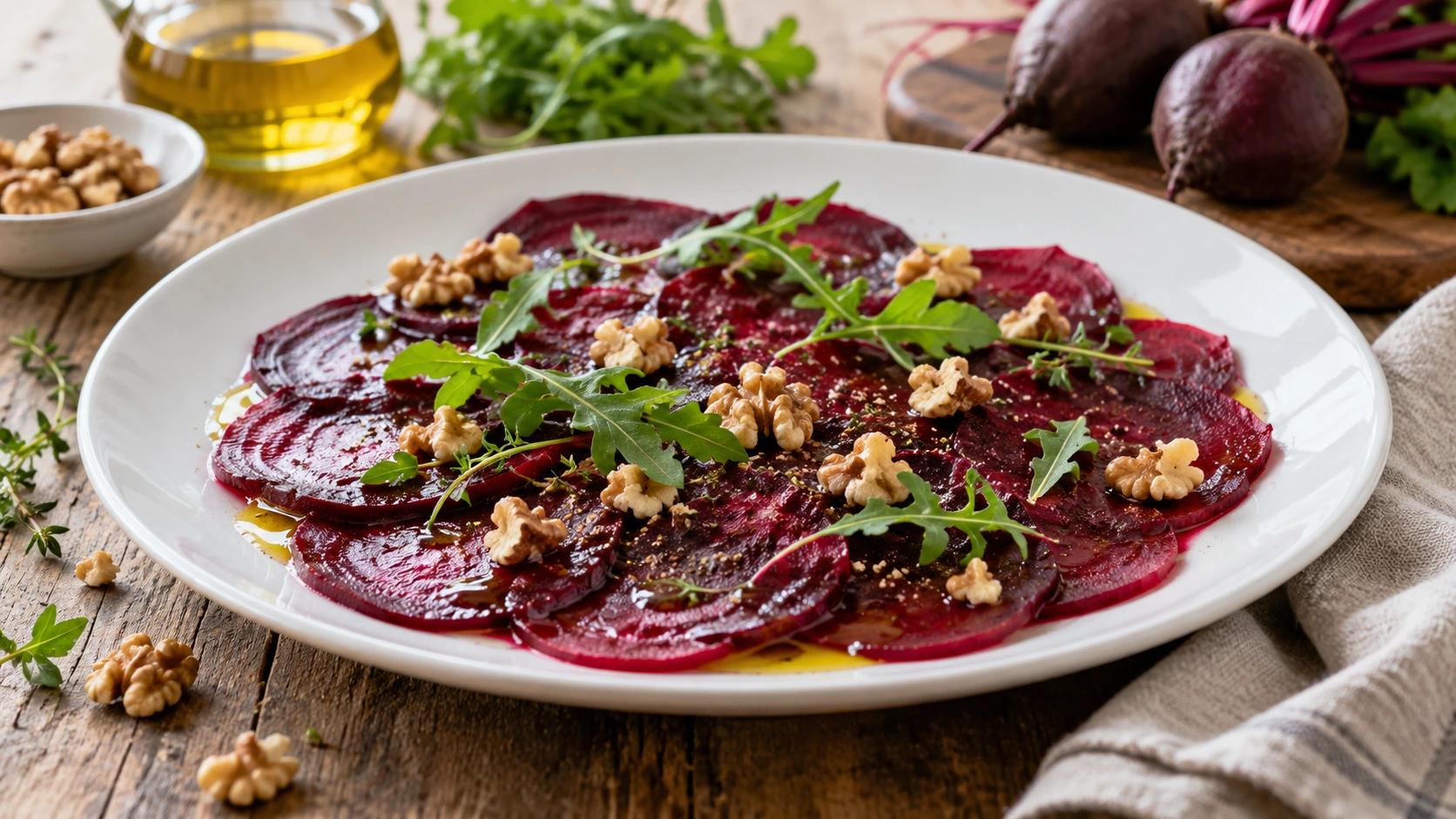 Dünne Scheiben Rote Bete als Carpaccio angerichtet