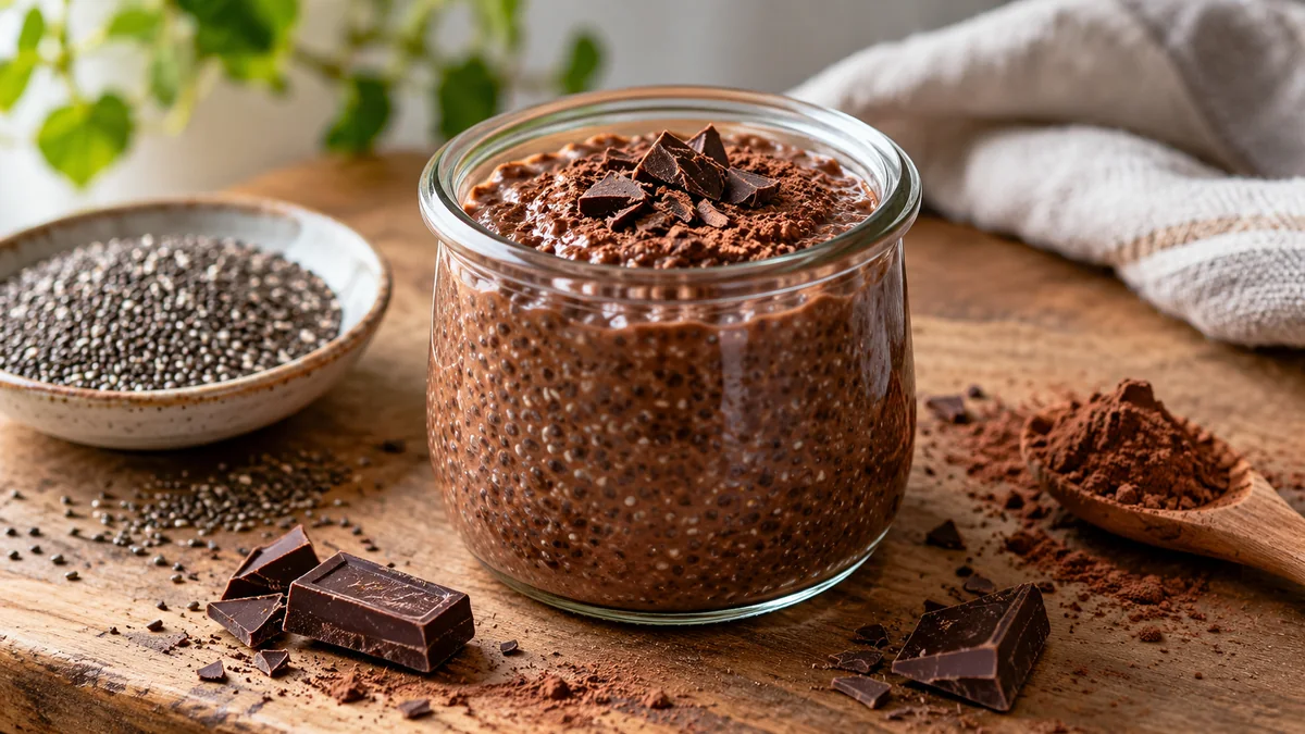 Schokoladiger Chia Pudding in einer Schale oder einem Glas