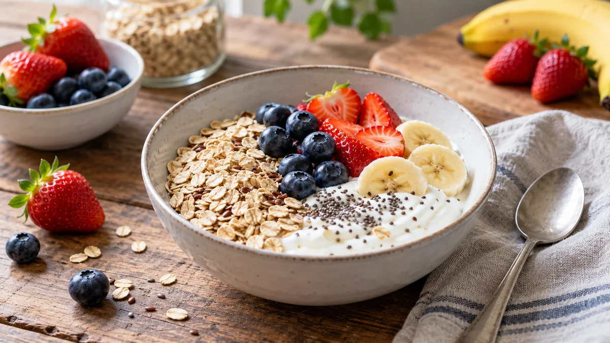 Skyr-Bowl mit Haferflocken und Toppings