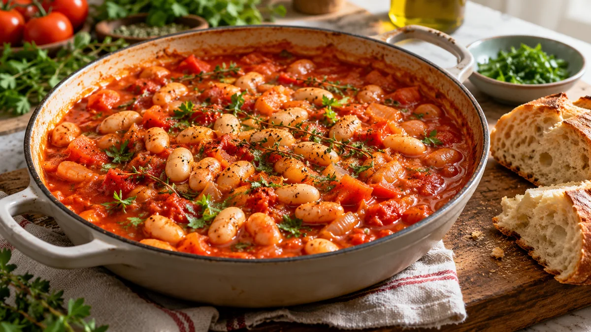 Warme Tomaten-Bohnen-Pfanne mit Hülsenfrüchten